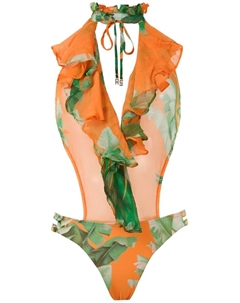 Купальник с принтом и оборками, оранжевый Amir slama
