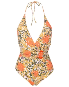 Купальник с вырезом халтер и цветочным принтом, оранжевый Clube bossa