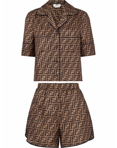 Шелковая пижама с логотипом, коричневый Fendi
