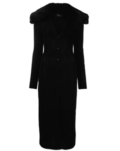 Трикотажное платье с меховым воротником, черный Blumarine