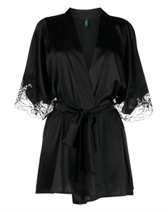 Шелковый халат с кружевом, черный Fleur of england