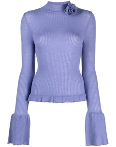 Джемпер в рубчик с оборками, фиолетовый Blumarine