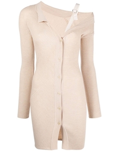 Платье мини асимметричного кроя в рубчик, нейтральный цвет Jacquemus