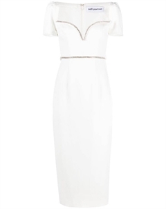 Платье миди White Diamante Trim Split, белый Self-portrait