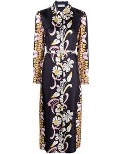 Шелковое платье-рубашка с цветочным принтом, черный Tory burch
