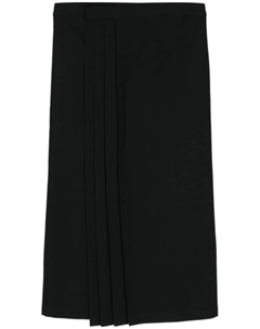 Шерстяная юбка миди со складками, черный Yohji yamamoto