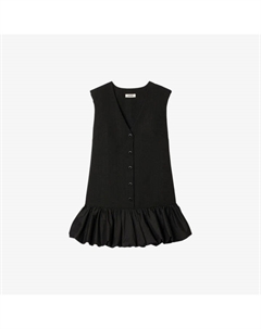 Платье мини из хлопка без рукавов с пуговицами и воланами по подолу, черный Sandro