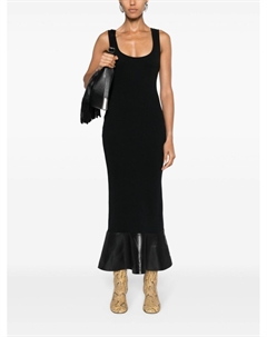 Платье миди в рубчик с баской, черный Nanushka