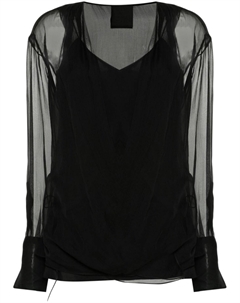 Блузка с запахом из шелка с длинными рукавами, черный Givenchy