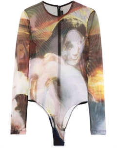 Закат Видит прозрачный боди, зеленый Mugler