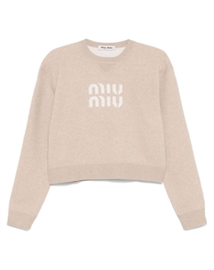 Свитер с логотипом, нейтральный цвет Miu miu