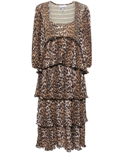 Платье миди с леопардовым принтом и короткими рукавами, коричневый Ganni