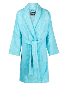 Махровый халат с принтом Barocco, синий Versace