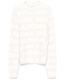 Свитер с жаккардовым логотипом, белый Balenciaga