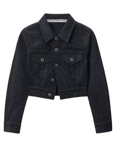 Джинсовая куртка, украшенная кристаллами, черный Alexander wang