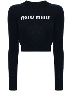 Укороченный джемпер с логотипом, синий Miu miu