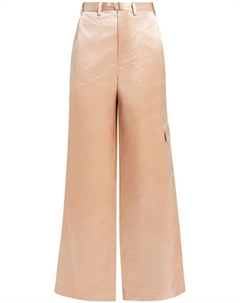 Атласные брюки палаццо с поясом, серый Staud