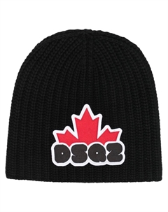 Шапка бини в рубчик с нашивкой-логотипом, черный Dsquared2