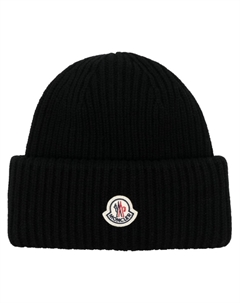 Шапка бини в рубчик с нашивкой-логотипом, черный Moncler