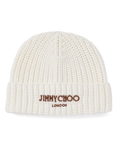 Шапка бини в рубчик с логотипом, белый Jimmy choo