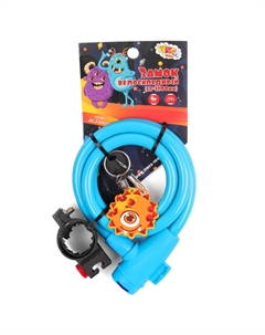 Замок велосипедный, троссовый, c брелоком 12*1200мм, голубой, VS 561 Alians Vinca sport
