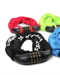 Замок велосипедный, кодовый, цепь 6*1000мм, красная оплетка, полиэтилен, VS 769 red polybag Vinca sport