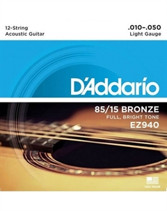 Струны для акустических гитар, металлические D'ADDARIO EZ940 SET ACOU GTR 85/15 LITE 12STR D`addario