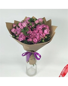 Букет из 11 кустовых пионовидных розовых роз, в пленке с зеленью Azalianow цветы. подарки. декор