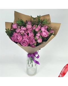 Букет из 9 кустовых пионовидных розовых роз, в пленке с зеленью Azalianow цветы. подарки. декор