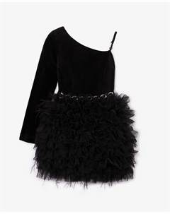 Платье из велюра и сетки черное Gulliver