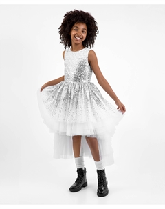 Платье без рукавов двухъярусное с серебристыми пайетками белое Gulliver