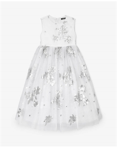 Платье без рукавов с серебристыми пайетками белое Gulliver