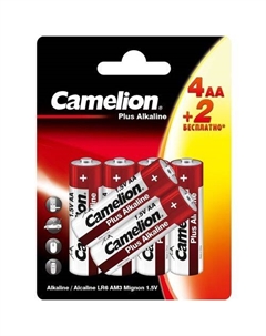 AA Батарейка CAMELION Plus Alkaline 4+2LR6-BP, 6 шт. Camelion