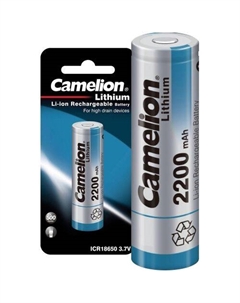 18650 Аккумуляторная батарейка CAMELION ICR18650F-22BP1, 1 шт. 2200мAч Camelion