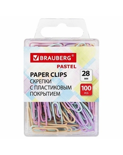 Скрепки Pastel 28 мм 100шт в пластиковой коробке пастельные цвета Brauberg