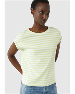 Футболка с принтом GESTREIFTES MIT ÜBERSCHNITTENEN SCHULTERN UND DETAIL, светло-зеленый Comma casual identity