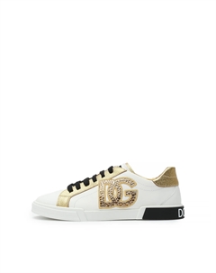 Кеды с лого из стразов, белые Dolce&gabbana