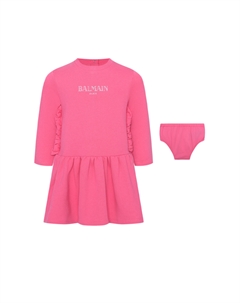 Платье розовое с рюшами Balmain