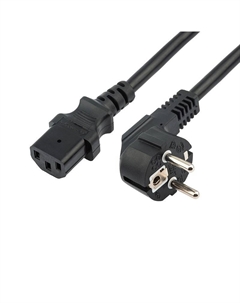 Кабель питания 11-1138 Шнур сетевой, вилка угловая СЕЕ 7/7(Schuko) - разъем IEC 320 C13, кабель 3x1,5 мм², длина 1,5 метра, черный (PVC пакет) Rexant