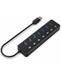 Разветвитель UHB-U3P7-01 USB3.1, 7хUSB, с доп.питанием (порт Type-C), кабель USB 19см, алюминий, коробка Gembird