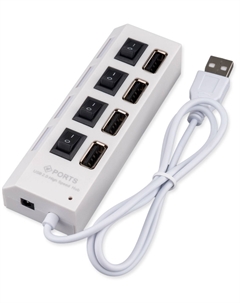 Разветвитель UHB-243-ADW USB2.0,, 4хUSB, с доп.питанием, подсв и выкл, кабель USB 55см, белый, коробка Gembird