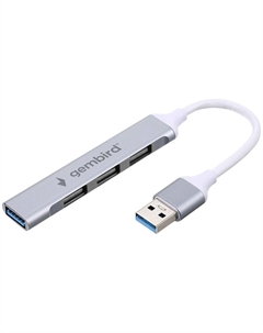 Разветвитель USB 3.0 UHB-C206 3xUSB2.0, кабель USB 10см, серебристый металл, пакет Gembird