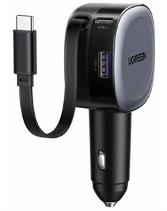 Зарядное устройство автомобильное UGREEN EC601 55653_ 75W 2*USB-C PD+USB-A Fast Car Charge с выдвижным кабелем. Цвет: серый Ugreen