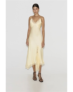 Платье из сатина с кружевом светло-желтого цвета 2mood