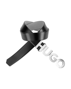 Кожаный ремень с застежкой с логотипом, черный Hugo