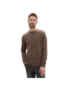 Свитер с круглым вырезом и вышитым логотипом, коричневый Tom tailor