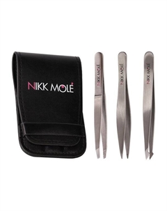Набор из трех пинцетов для бровей с чехлом Silver Tweezers Case Set Nikk mole