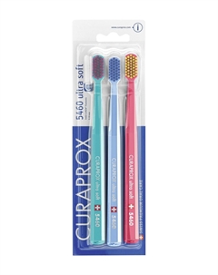 Набор из трех ультрамягких зубных щеток Toothbrush 5460 Ultra Soft Set: Turquoise, Blue, Pink Curaprox