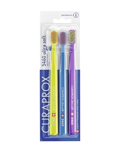 Набор из трех ультрамягких зубных щеток Toothbrush 5460 Ultra Soft Set: Green, Blue, Violet Curaprox