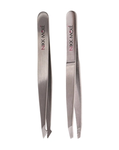 Набор из двух пинцетов для бровей Silver Tweezers Set Nikk mole